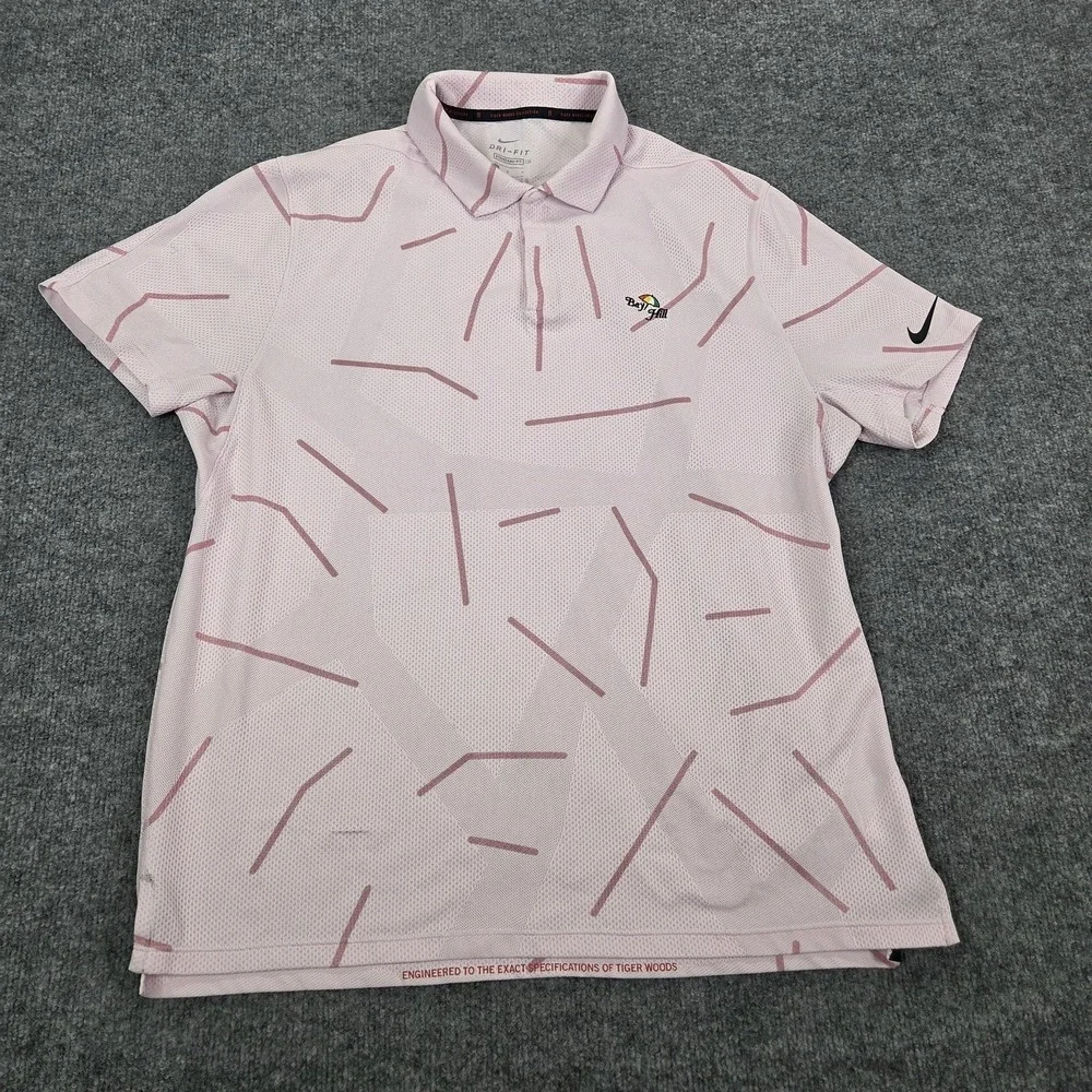 Nike Tiger Woods Polo Shirt Mens Large Pink Geometric Bay Hill Dri-FIT Golf